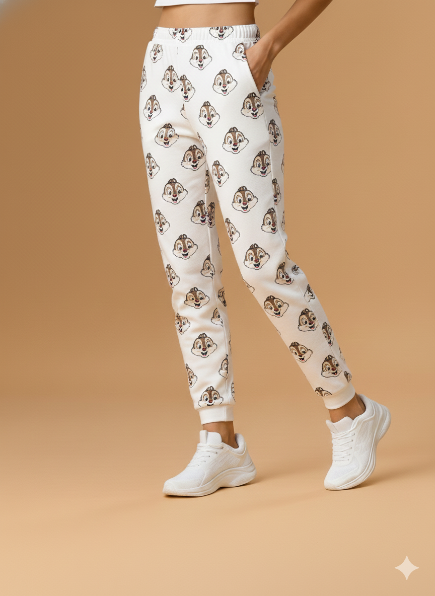 squirre print white track pant