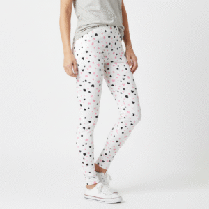 white base with pink and black heart printed tracks