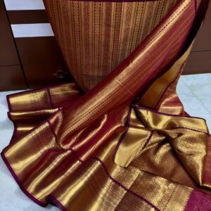 Maroon & Gold Kanchipuram Soft Silk Saree with Rich Zari Weaving